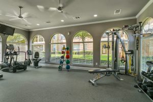Fitness center with free weights, tv, weighted balls, cycle, and step machine