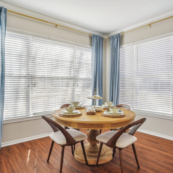 Dining area with large windows